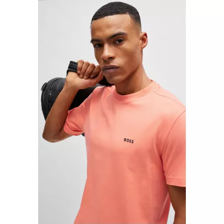 T-SHIRT REGULAR EN COTON STRETCH AVEC LOGO CONTRASTANT