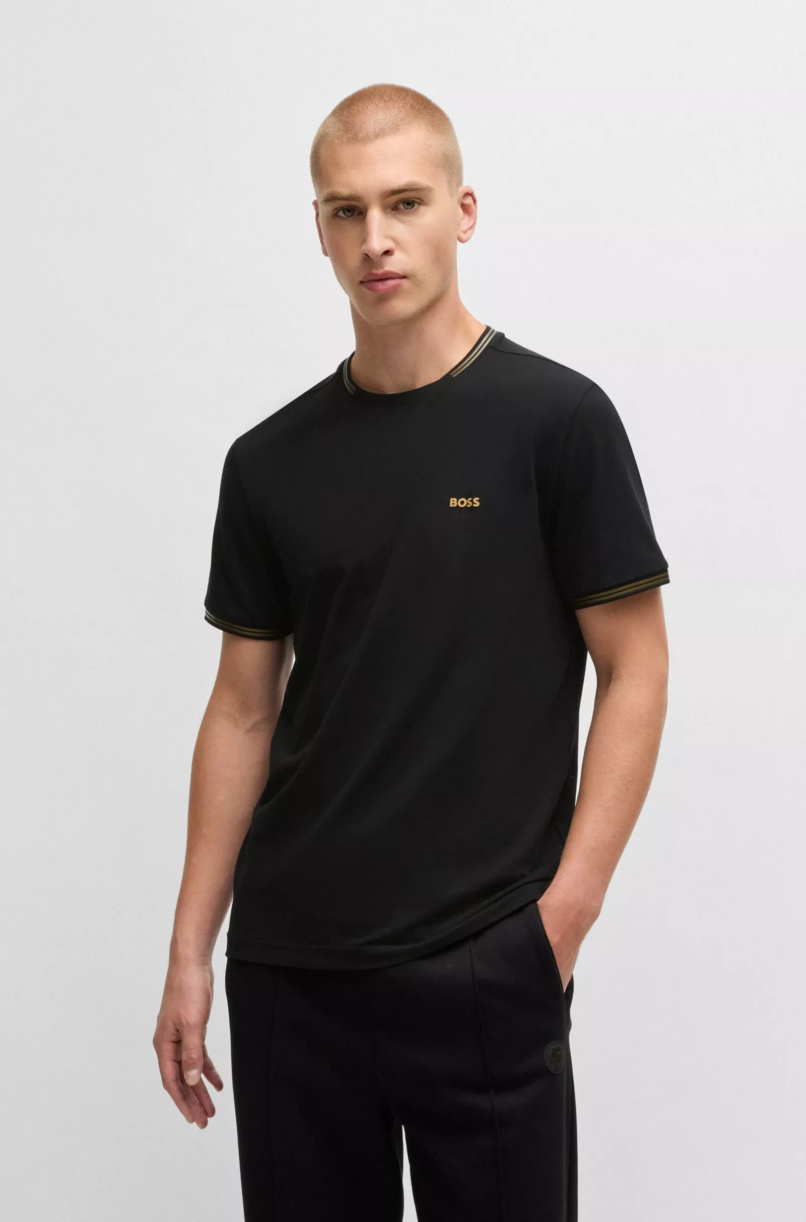 T-shirt en coton stretch avec rayures et logo