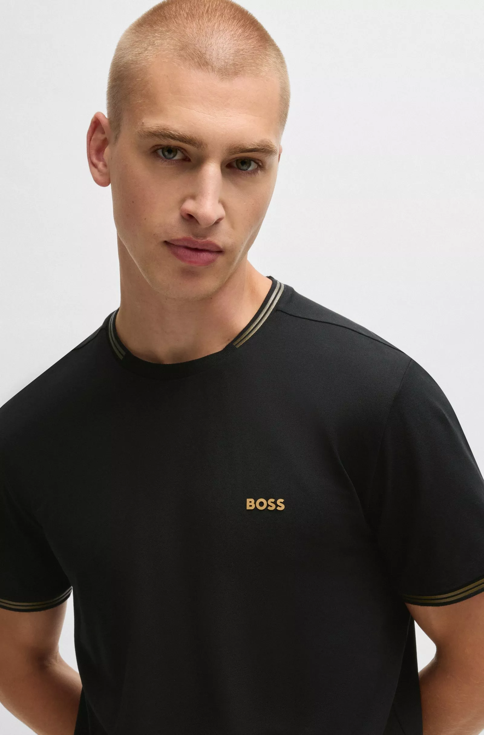 T-shirt en coton stretch avec rayures et logo