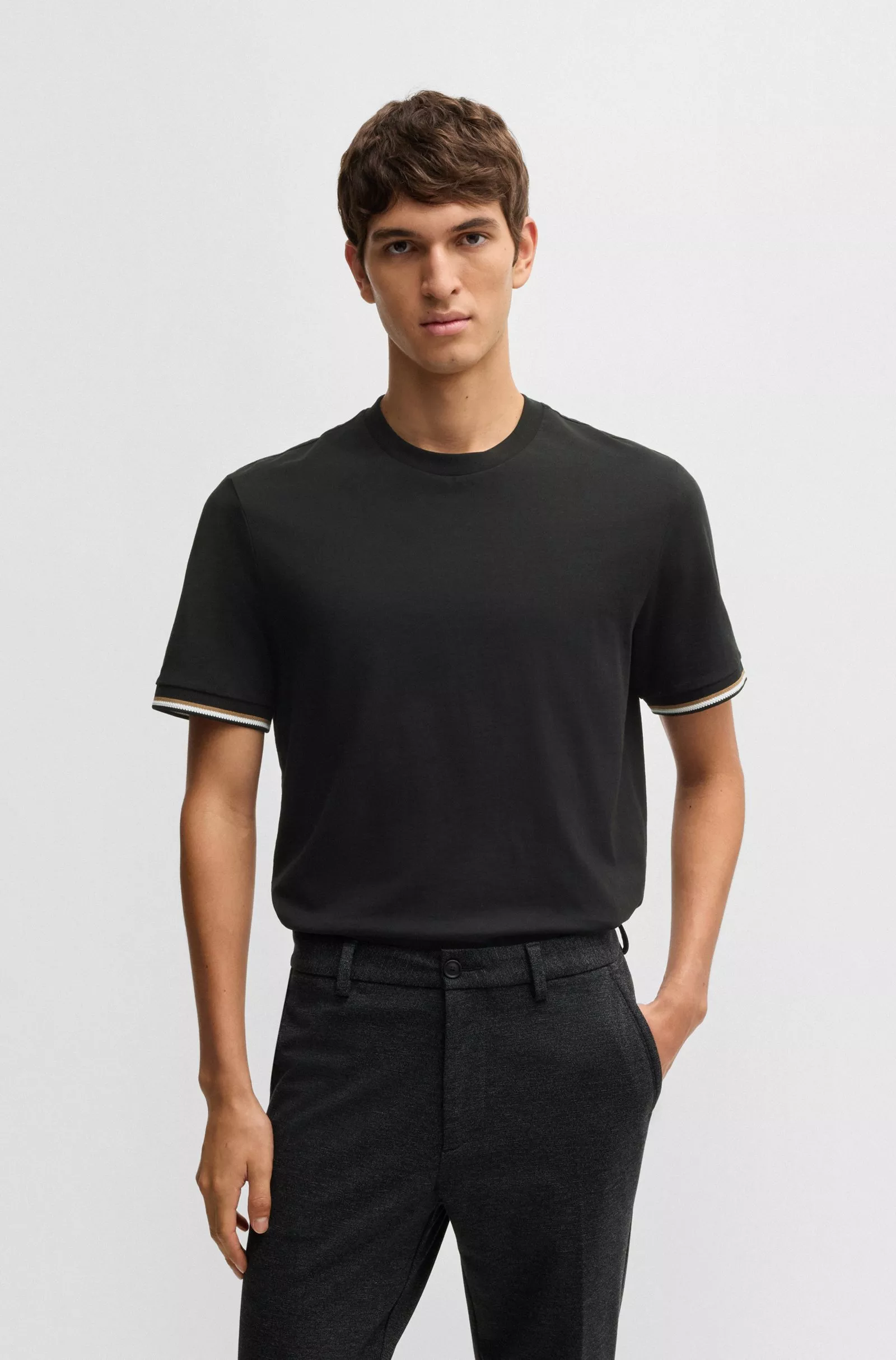 T-shirt en jersey de coton avec bas de manches à rayures emblématiques