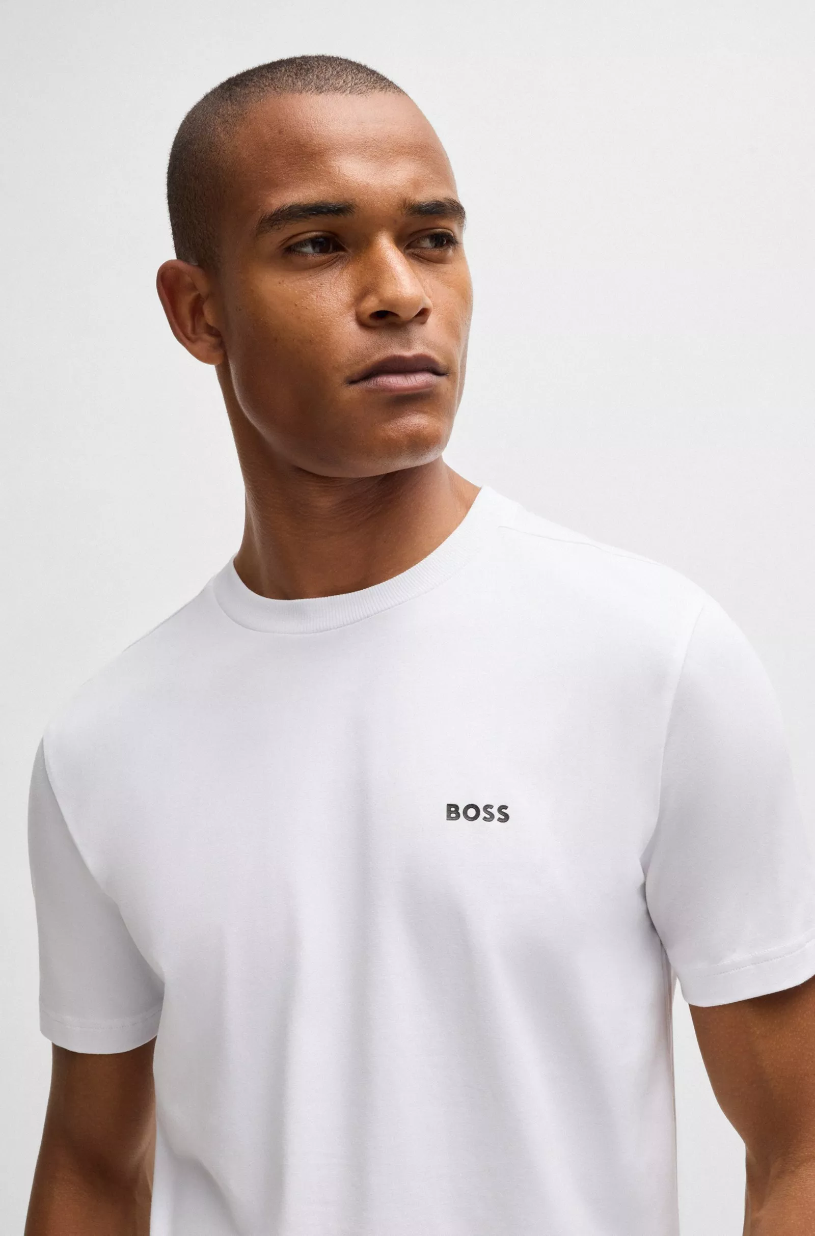 T-SHIRT REGULAR EN COTON STRETCH AVEC LOGO CONTRASTANT