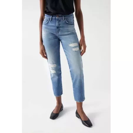 JEAN TRUE CROPPED SLIM AVEC DÉCHIRURES