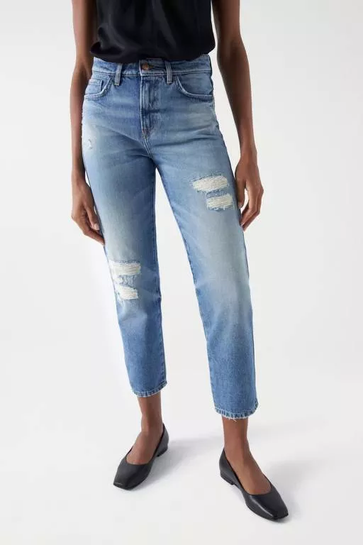 JEAN TRUE CROPPED SLIM AVEC DÉCHIRURES