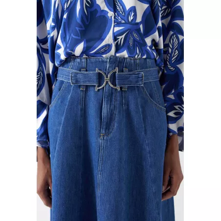 JUPE ÉVASÉE MIDI EN LIGHTDENIM