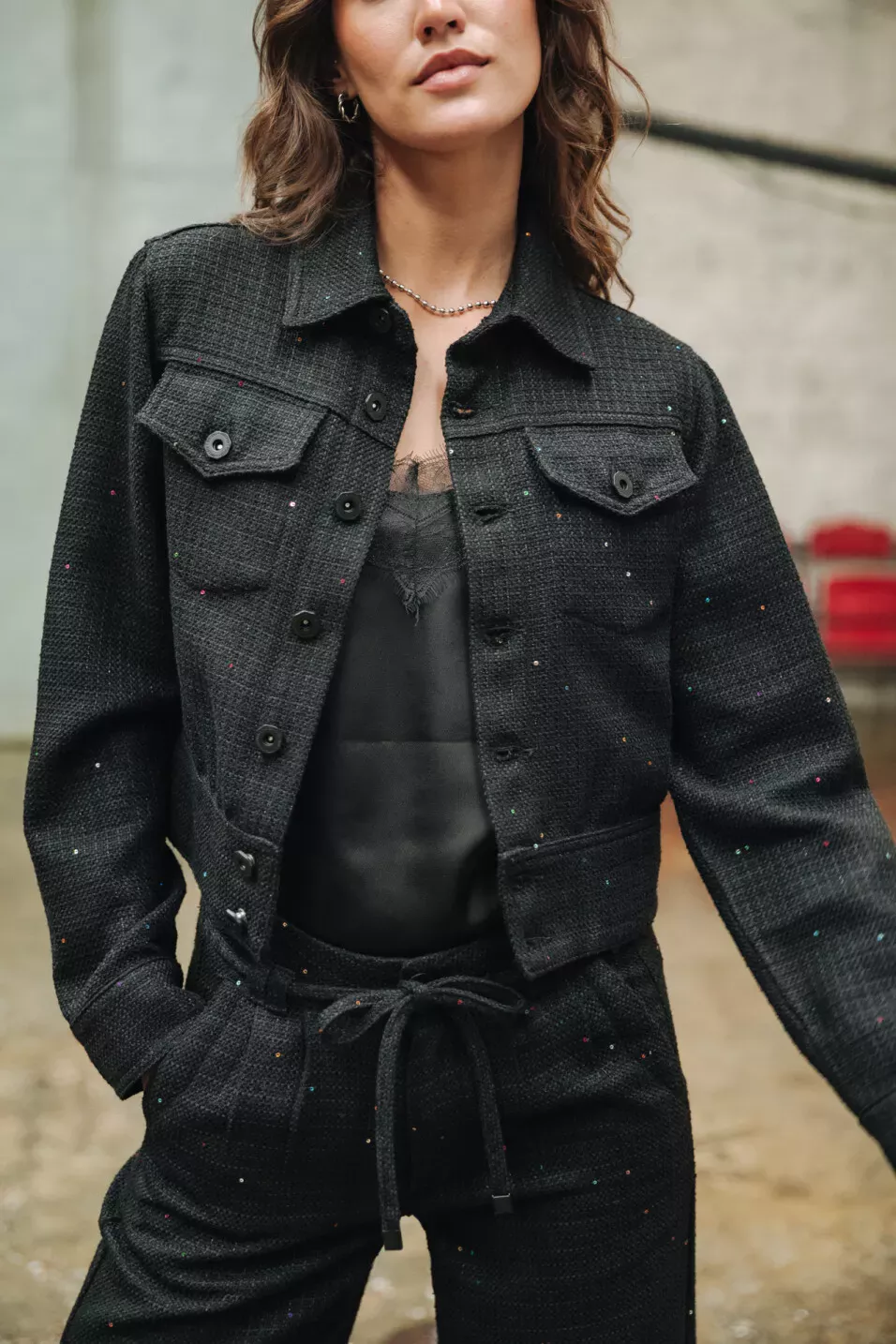 Olena Tweedy Veste denim courte