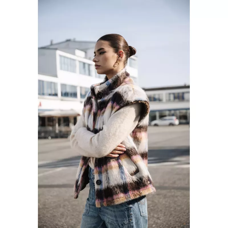 Vatika Plaid Veste plaid sans manches