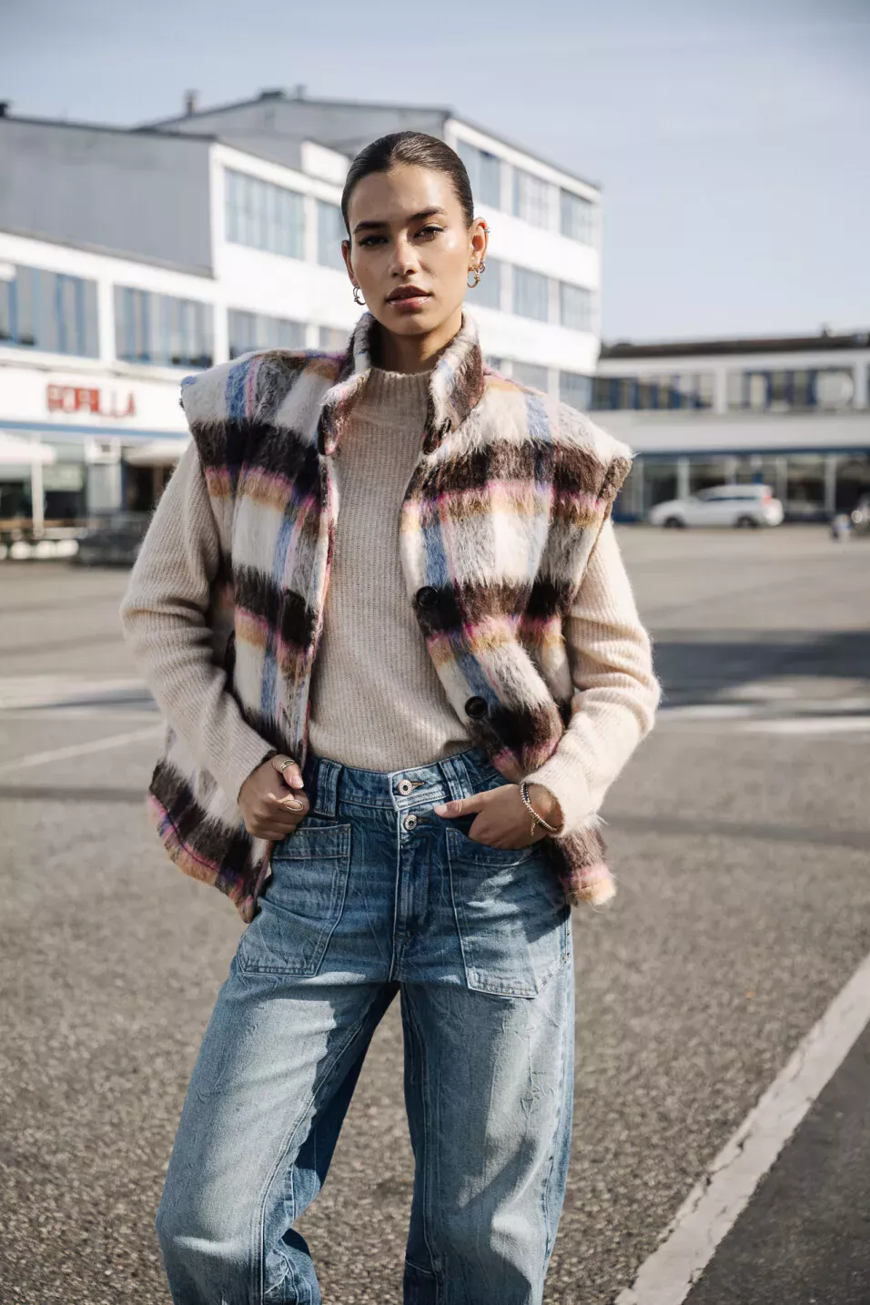 Vatika Plaid Veste plaid sans manches